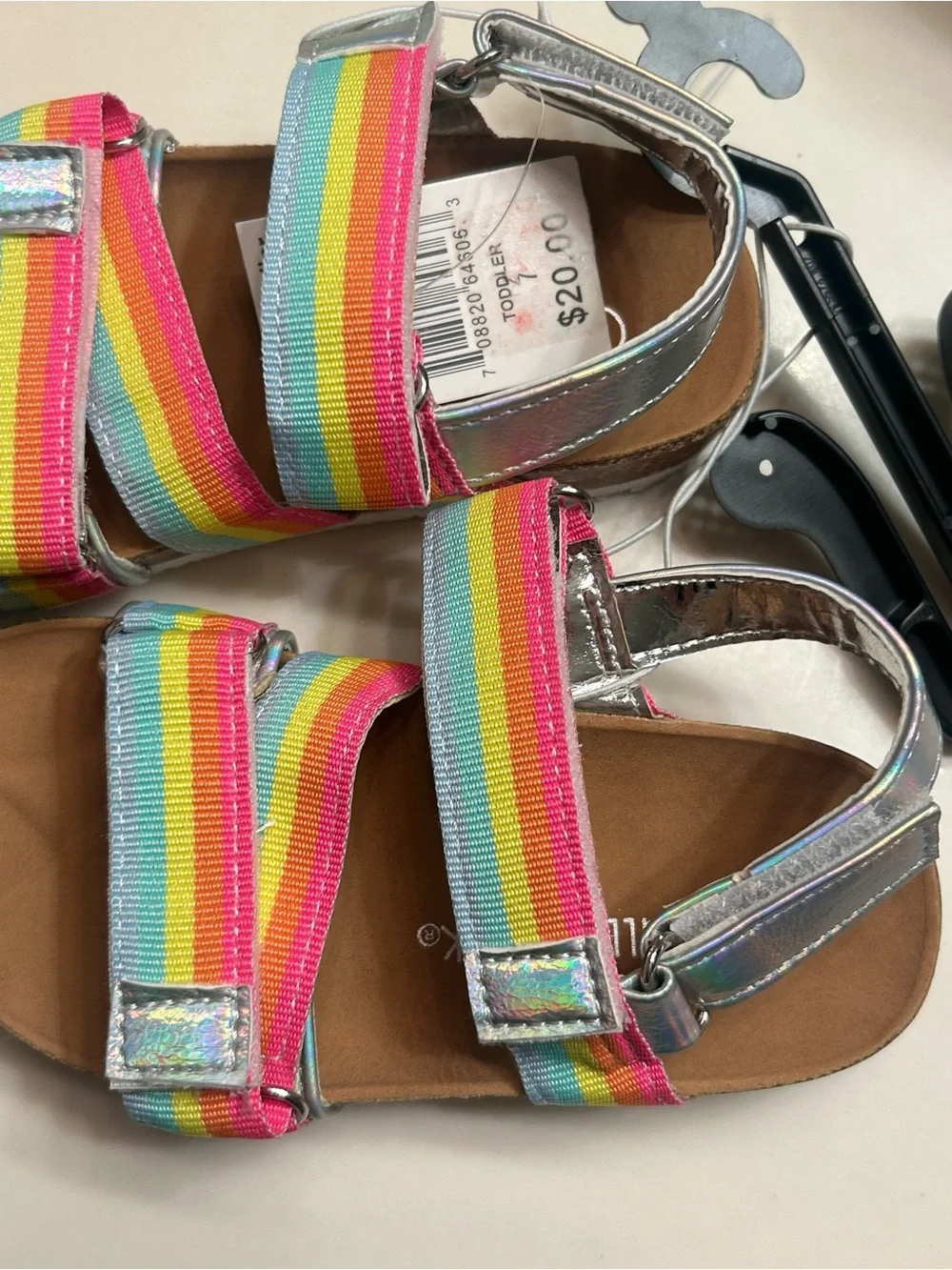 NWT-Girls Falls Creek Rainbow Stripe Sandals with Silver Trim